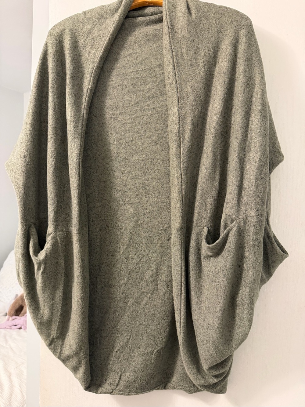 Women's Olive Green Open-Front Relaxed Sweater